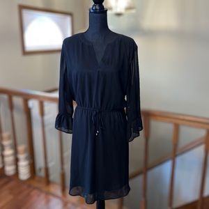 Maurices Black Long Bell Sleeve Cinched Waist Dress